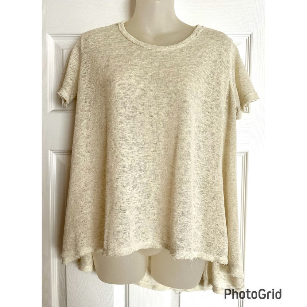 Cream HiLow Relaxed Short Sleeve Tee with Raw Hem